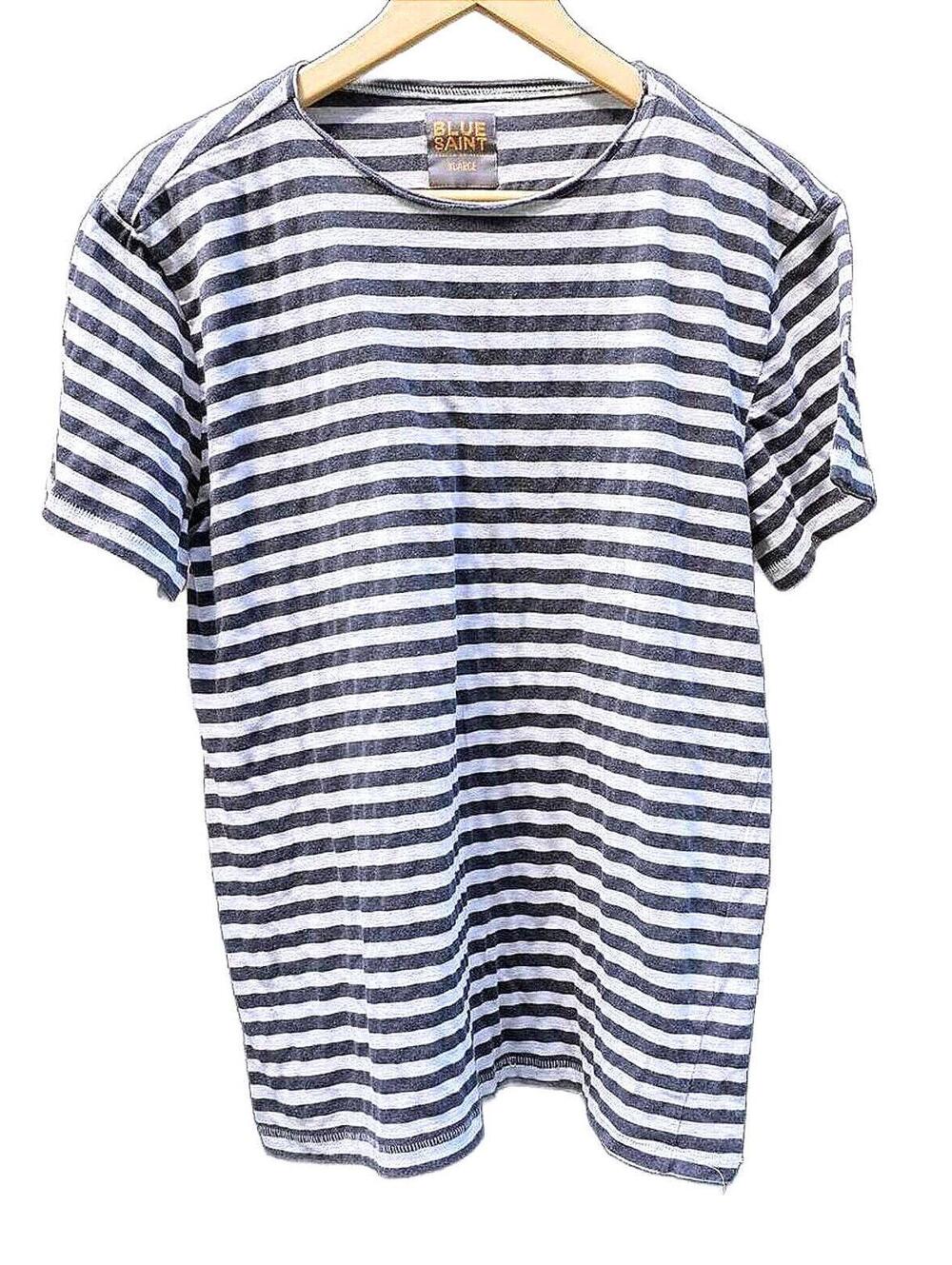 Blue Saint Blue+Grey Breton Striped Short Sleeve Tee XL Minimalist Preppy